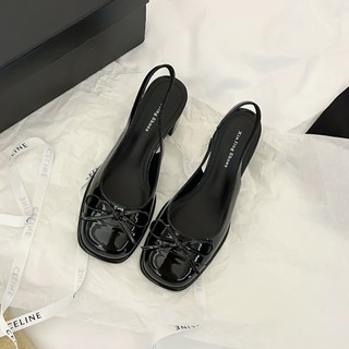 Giày cao gót sandal dáng slingback mũi vuông đế cao 5cm da bóng hottrend V142