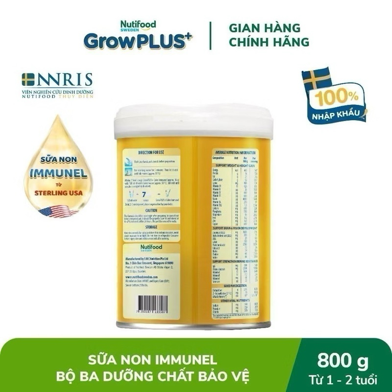 Sữa Bột GrowPLUS 1+ Sữa Non Immunel Lon - 800g [Trên 1 Tuổi]