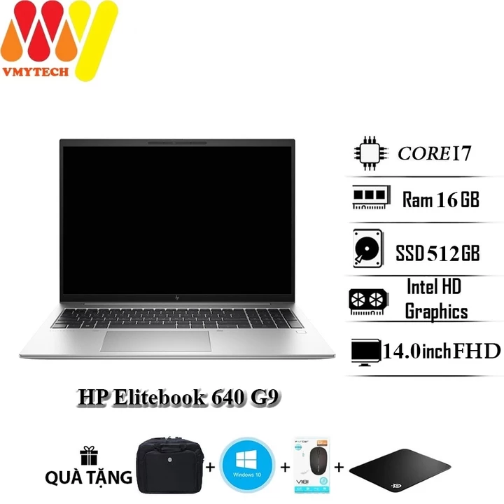 HP Elitebook 640 G9, Core i7-1265U, Ram 16GB, SSD 512GB, 14inch FHD, màu bạc, laptop vỏ nhôm cao cấp