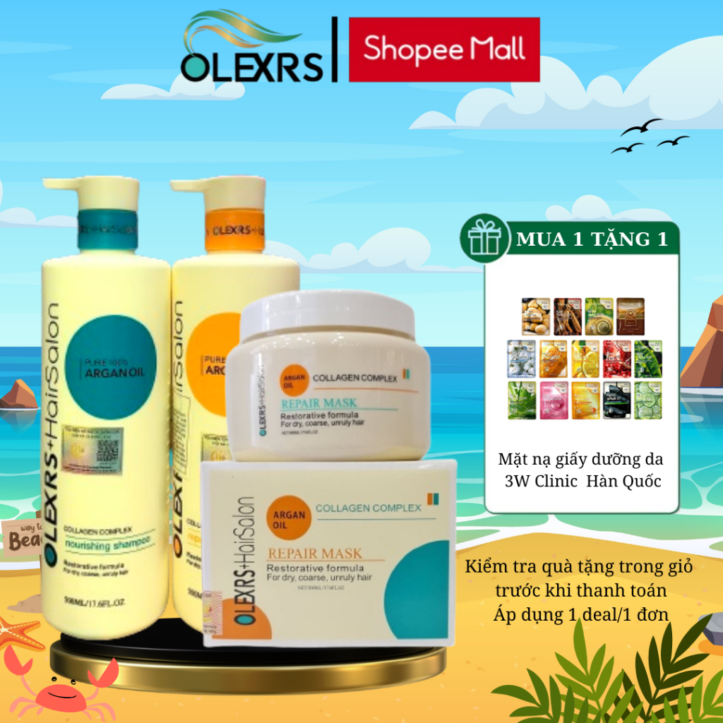 Ảnh Combo CẶP GỘI XẢ Olexrs+Hair Salon Và Ủ TÓC Olexrs Collagen Phục Hồi Tóc Hư Tổn  500ml và 500ml 1