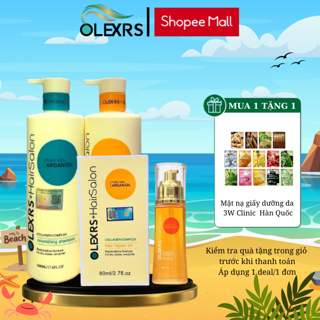Ảnh Combo CẶP GỘI XẢ Olexrs+Hair Salon Và TINH DẦU DƯỠNG Olexrs Collagen Phục Hồi Tóc Hư Tổn 500ml và 80ml 1