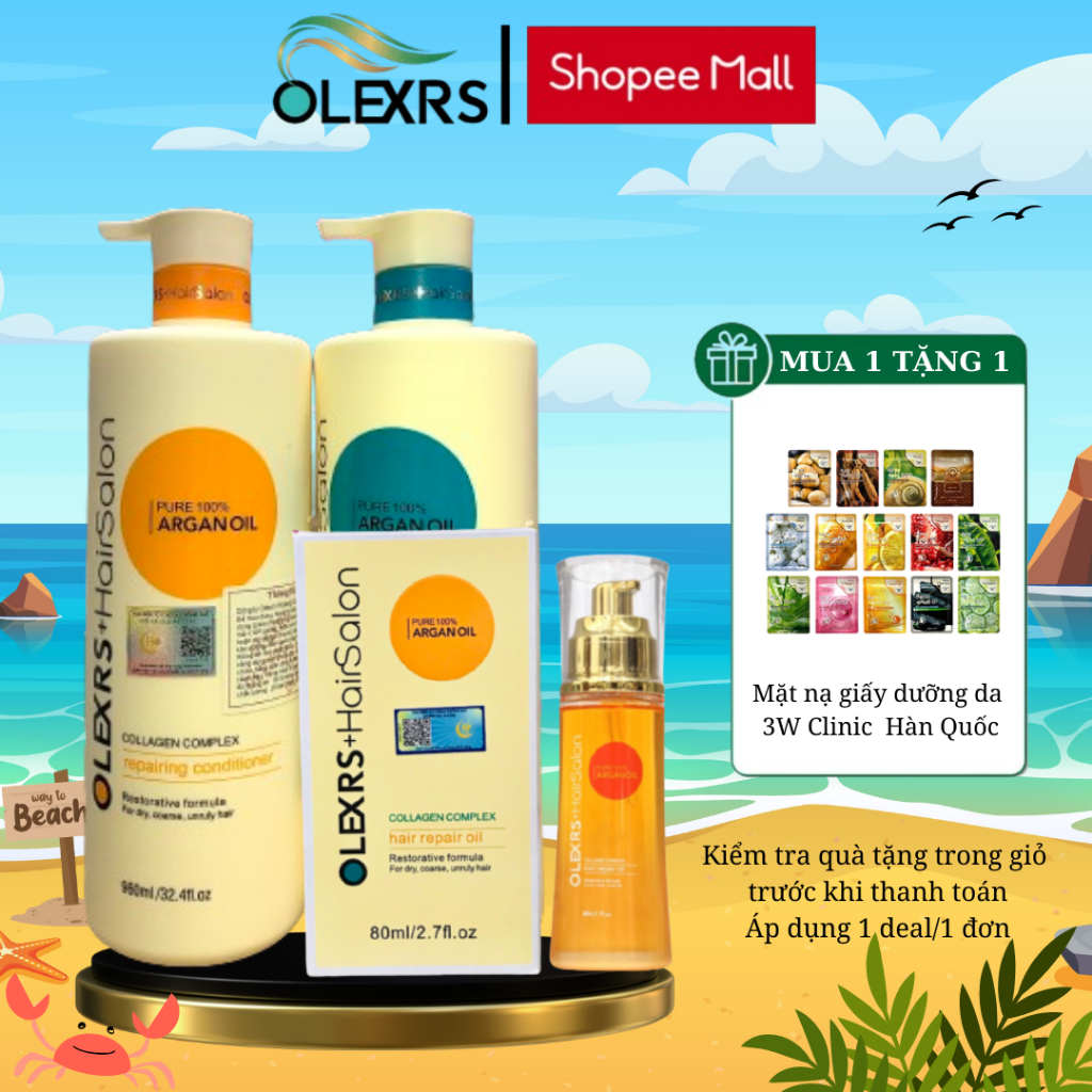 Ảnh Combo CẶP GỘI XẢ Olexrs+Hair Salon Và TINH DẦU DƯỠNG Olexrs Collagen Phục Hồi Tóc Hư Tổn  960ml và 80ml 1