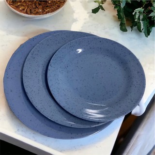 Đĩa nhựa melamine - đĩa cạn lòng - đĩa màu vân đá xanh dương - Trường An VN