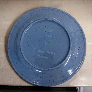 Đĩa nhựa melamine - đĩa cạn lòng - đĩa màu vân đá xanh dương - Trường An VN