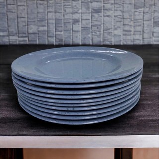 Đĩa nhựa melamine - đĩa cạn lòng - đĩa màu vân đá xanh dương - Trường An VN