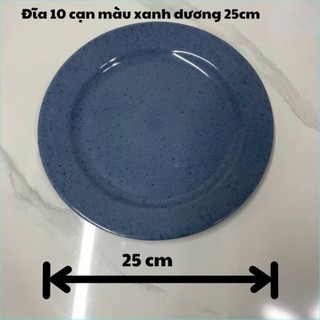 Đĩa nhựa melamine - đĩa cạn lòng - đĩa màu vân đá xanh dương - Trường An VN