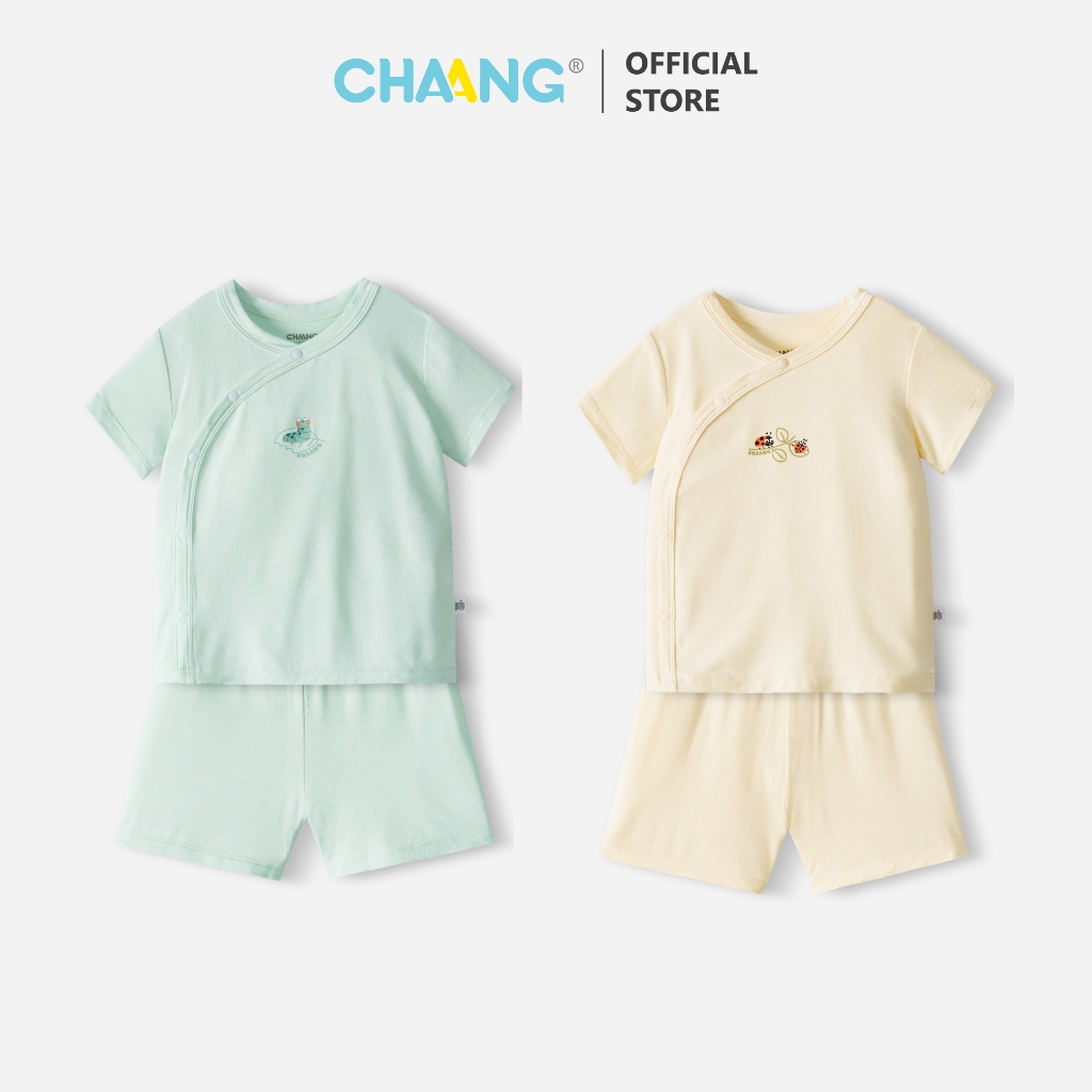 [CHAANG KID 0-18M] Bộ quần áo cộc cúc chéo cho bé gái và bé trai