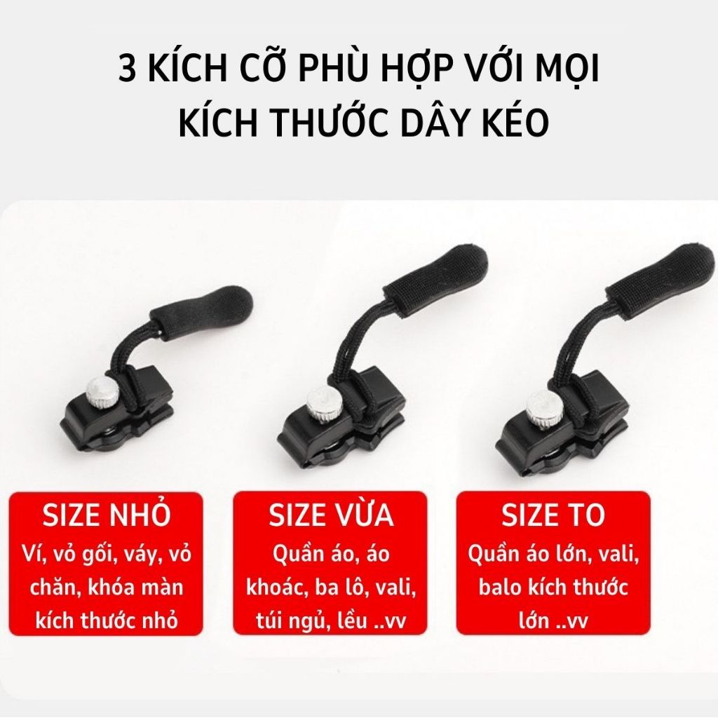 combo 5 đầu khóa kéo,Phụ kiện móc khóa kéo thay thế đa năng 3 kích cỡ phù hợp với mọi loại phụ kiện