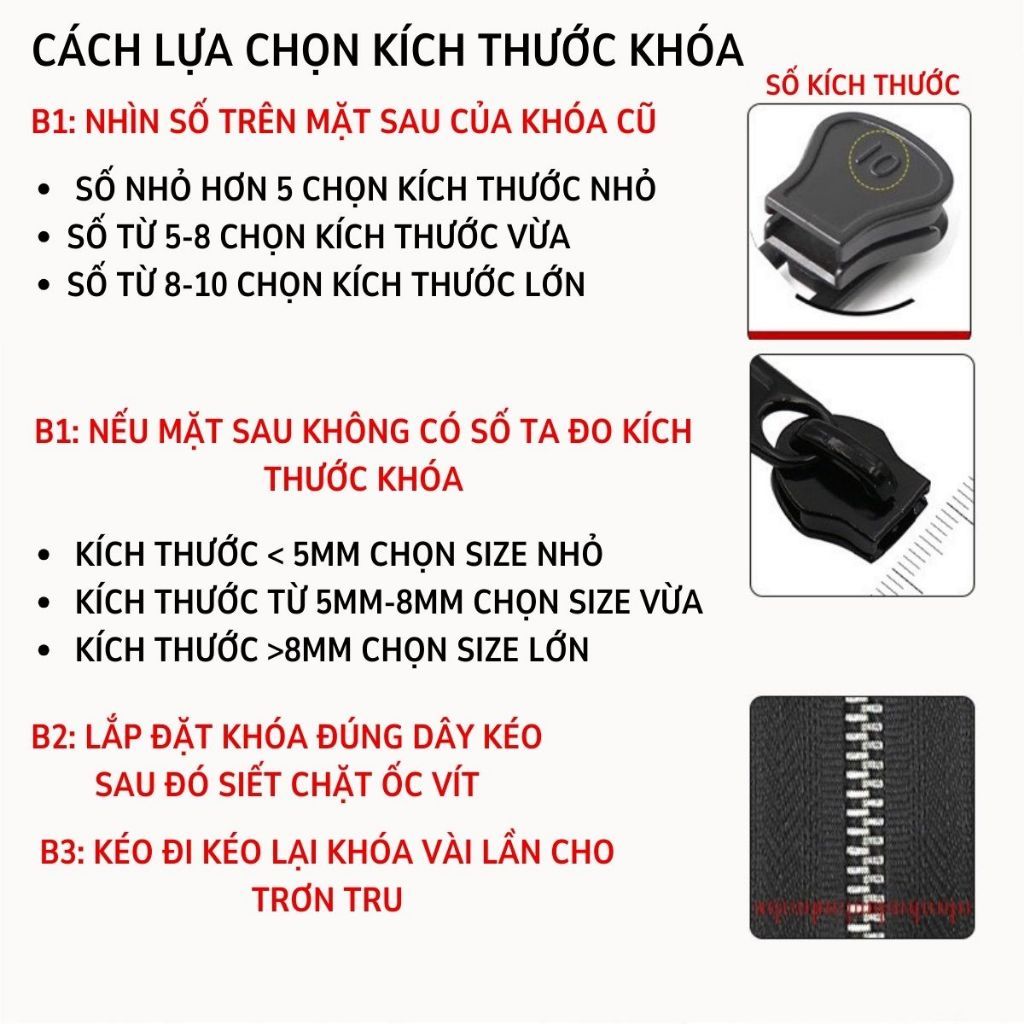 combo 5 đầu khóa kéo,Phụ kiện móc khóa kéo thay thế đa năng 3 kích cỡ phù hợp với mọi loại phụ kiện