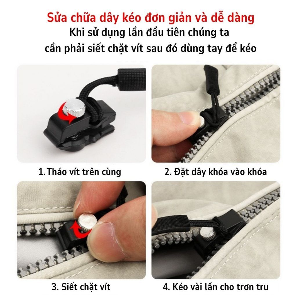 combo 5 đầu khóa kéo,Phụ kiện móc khóa kéo thay thế đa năng 3 kích cỡ phù hợp với mọi loại phụ kiện