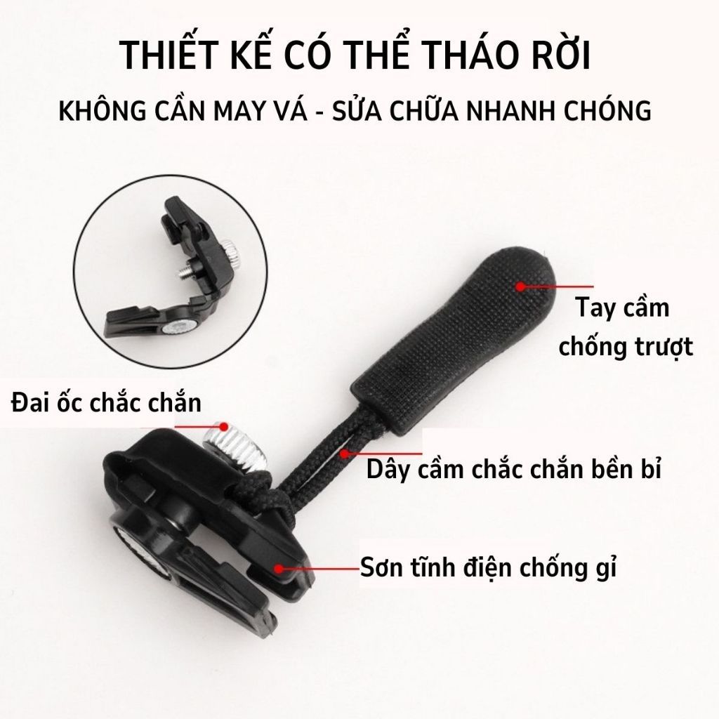combo 5 đầu khóa kéo,Phụ kiện móc khóa kéo thay thế đa năng 3 kích cỡ phù hợp với mọi loại phụ kiện