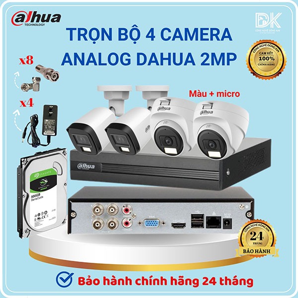 Trọn Bộ Camera 4 Mắt dahua có màu + có micro (2mp) 2 cam thân + 2 cam ...
