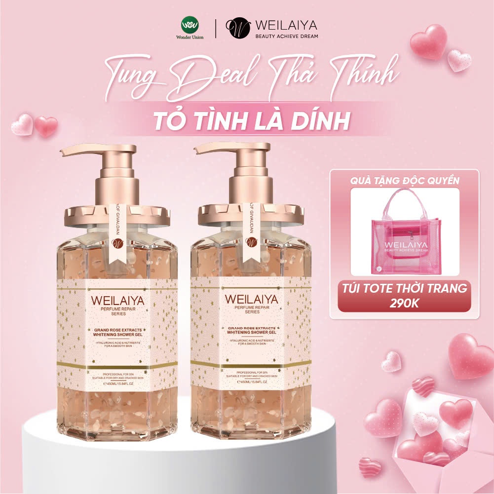 Ảnh Combo 2 chai Sữa tắm trắng da cánh hoa hồng Damask Weilaiya Grand Rose Extracts Whitening Shower Gel 450ml 1