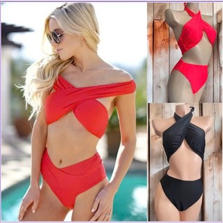9 > Đồ bơi nữ, đồ bơi 1 mảnh, bikini liền thân ngực đan chéo mặc 2 kiểu màu hồng cam, đen hàng VNXK