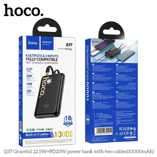 Pin dự phòng Hoco Q37 10000mAh TypeC PD 20W, USB-A QC 22.5W, kèm cáp TypeC và LaiNing, Màn hình LCD (Đen)