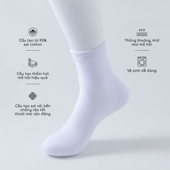 Tất vớ nam nữ chất liệu cotton sử dụng công nghệ mới giúp giảm mùi hôi, 3 chiều cao hộp 5 đôi - Ekiu Shop
