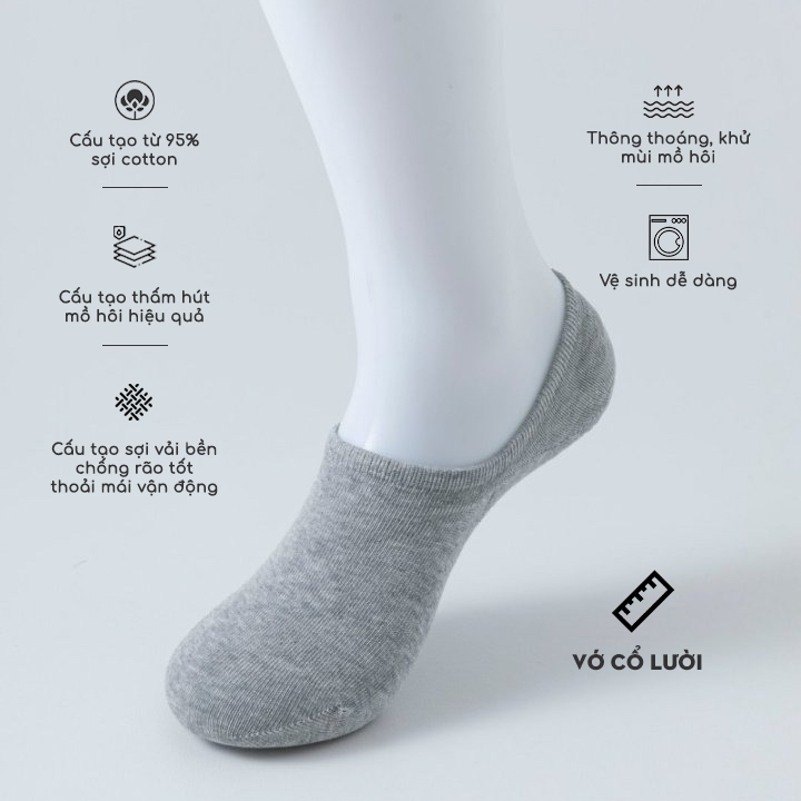 Tất vớ nam nữ chất liệu cotton sử dụng công nghệ mới giúp giảm mùi hôi, 3 chiều cao hộp 5 đôi - Ekiu Shop
