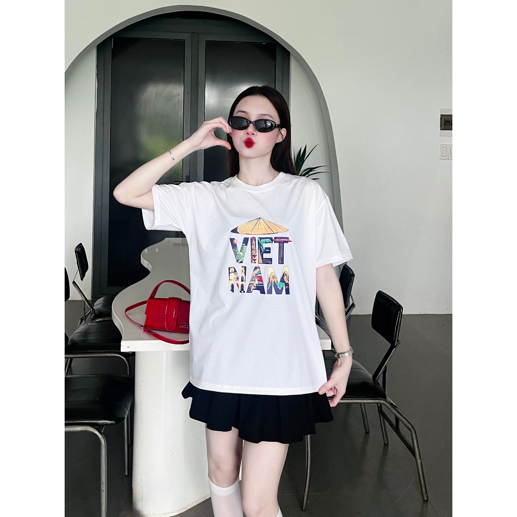 Áo thun chữ VIỆT NAM NÓN LÁ Du lịch hè Áo phông unisex nam nữ đen trắng tay ngắn cổ tròn chất cotton mềm ta622