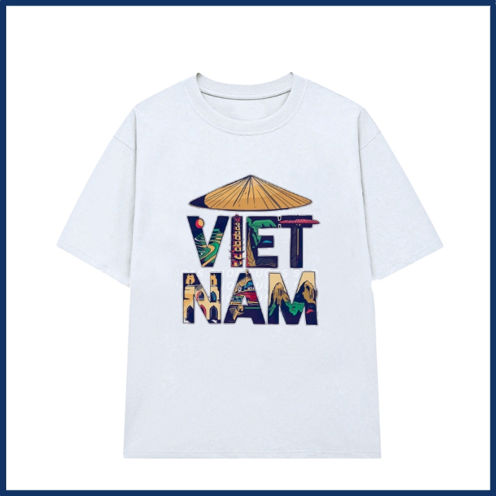 Áo thun chữ VIỆT NAM NÓN LÁ Du lịch hè Áo phông unisex nam nữ đen trắng tay ngắn cổ tròn chất cotton mềm ta622