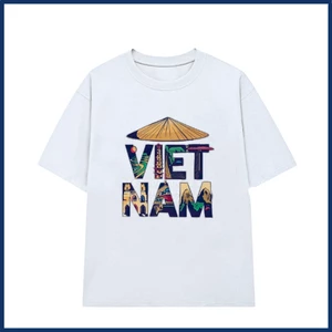 Áo thun chữ VIỆT NAM NÓN LÁ Du lịch hè Áo phông unisex nam nữ đen trắng tay ngắn cổ tròn chất cotton mềm ta622