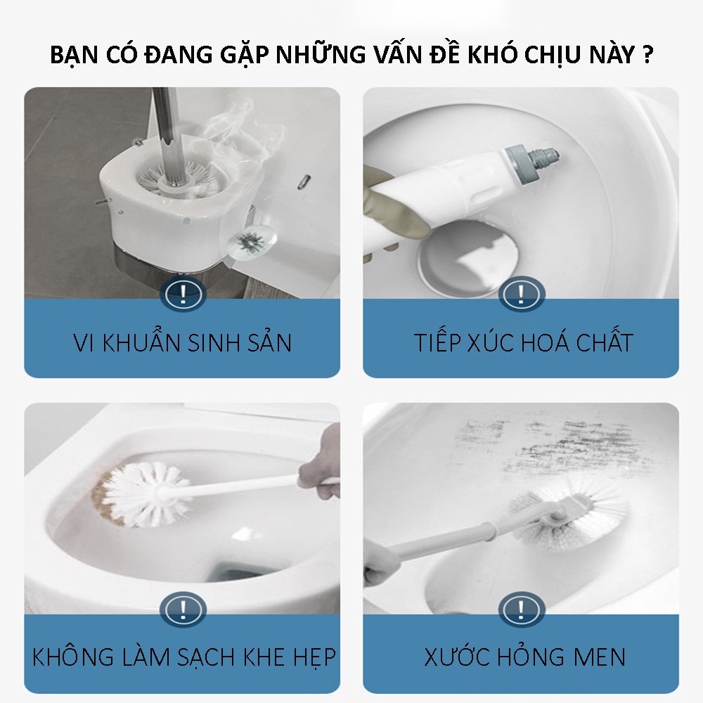 Bộ vệ sinh bồn cầu dùng 1 lần, chà nhà bếp, chà mọi ngõ ngách đầu lau có sẵn chất tẩy rửa không cần chạm tay, tiện lợi
