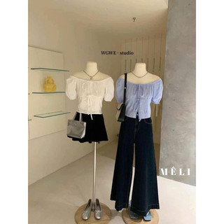 Áo kiểu cổ vuông đính nơ dáng crotop, mặc đi học đi chơi LAVIAN A06