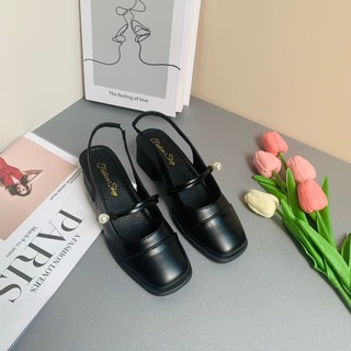 (Lùi 1 size) Giày Sandal Cao Gót Nữ Mũi Vuông êm mềm cao 5cm