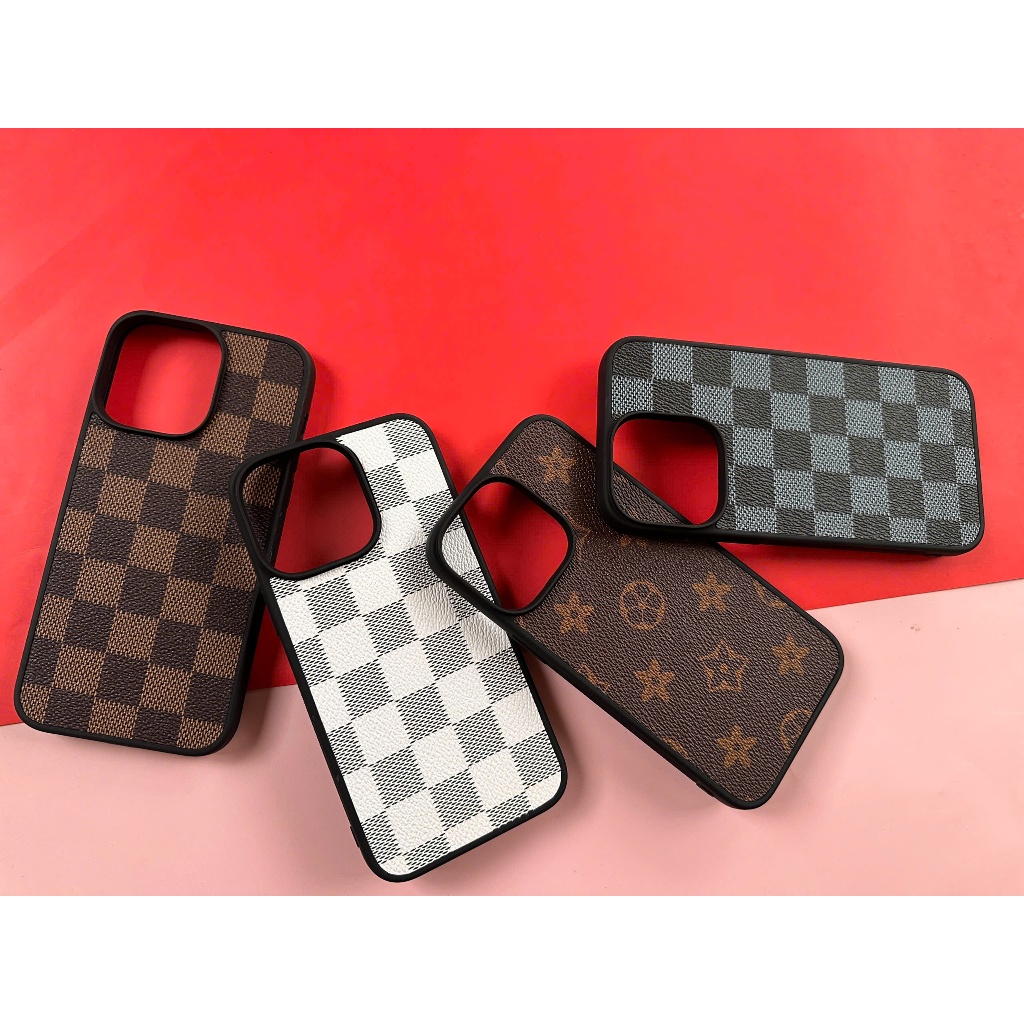 Ốp iphone da ô vuông xanh, nâu, trắng, hoa nâu