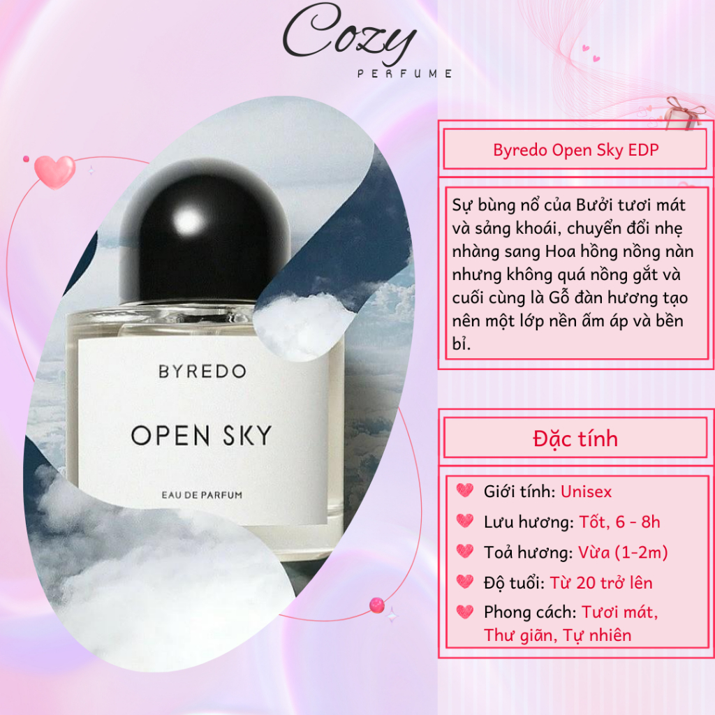 Nước hoa unisex Byred0 Open Sky Chiết 5ml/10ml Hương thơm Tươi mát Thư giãn Tự nhiên - Cozy Perfume