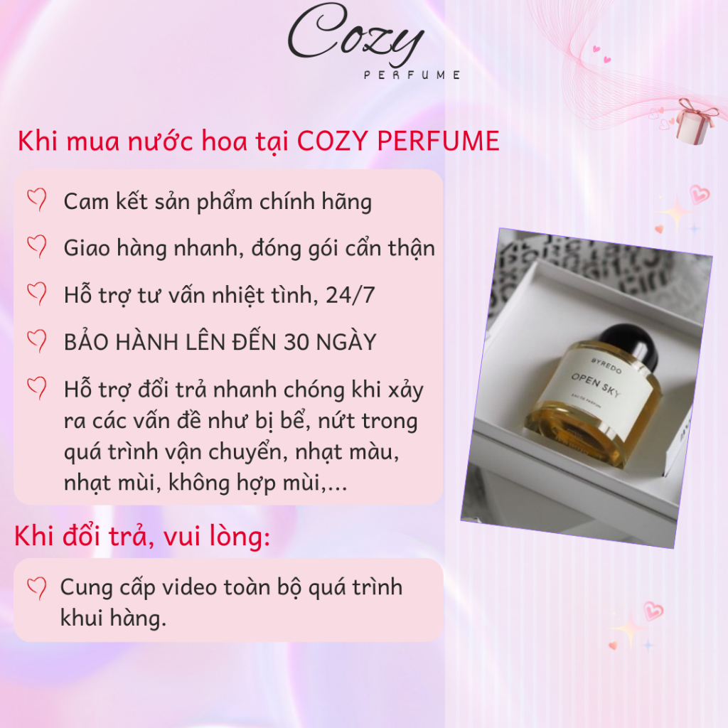 Nước hoa unisex Byred0 Open Sky Chiết 5ml/10ml Hương thơm Tươi mát Thư giãn Tự nhiên - Cozy Perfume