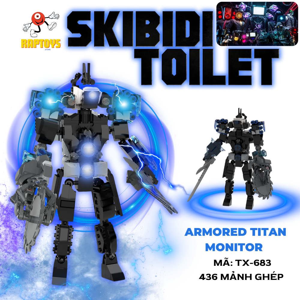 [Có Sẵn] MOC Skibidi toilet TITAN MONITOR MAN Sword Chainsaw, Mô hình