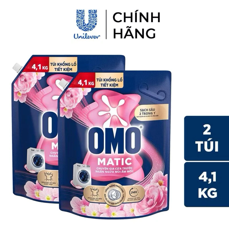 Combo 2 Túi Nước giặt OMO Matic Cửa trước Ngăn ẩm mốc 4,1kg/túi