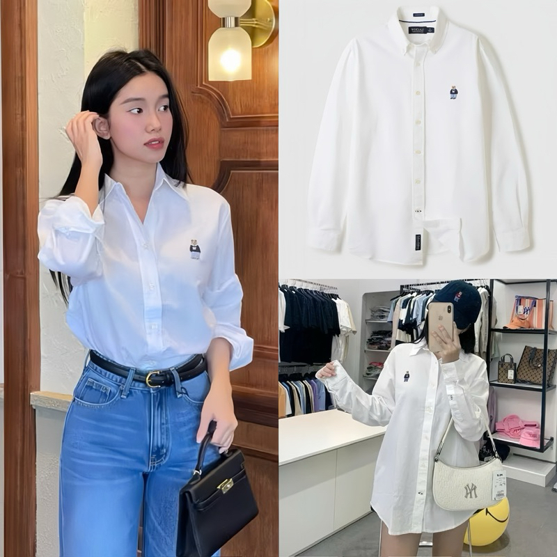 [New 2025] Áo sơ mi dài tay thêu GẤU form rộng, chất Oxford cao cấp, phong cách Hàn Quốc