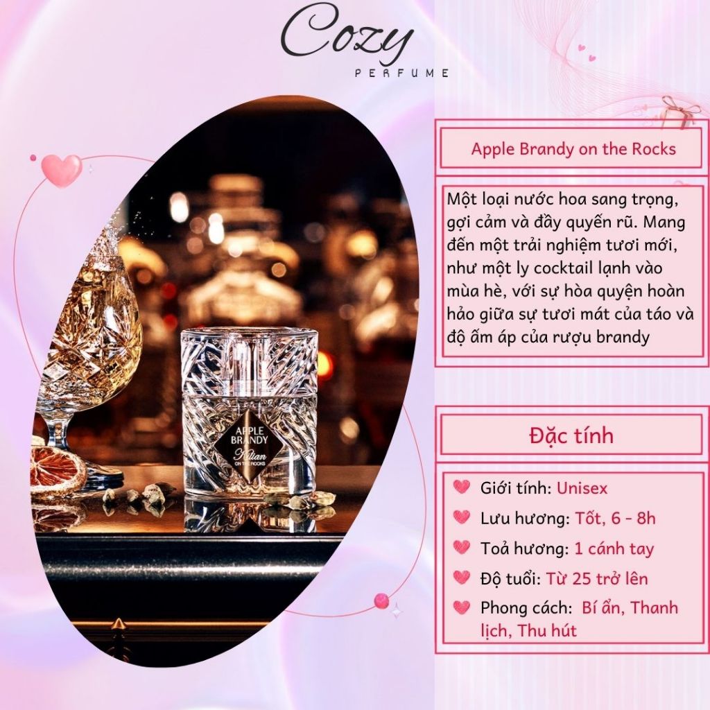 Nước hoa unisex Kilian Apple Brandy on the Rocks Chiết 5ml/10ml Hương thơm Bí ẩn - Cozy Perfume