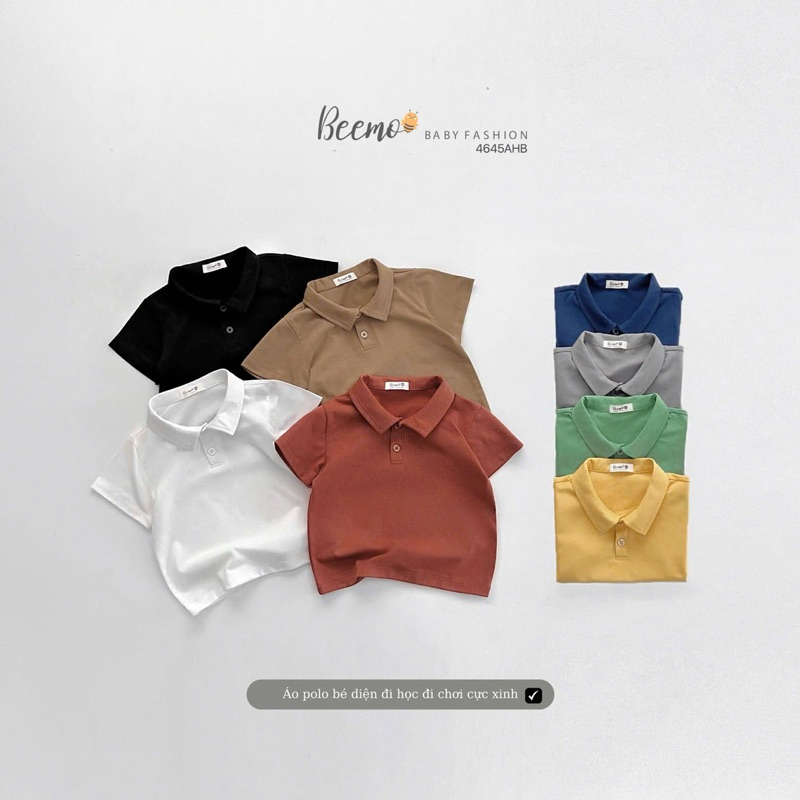 Áo polo cộc tay trơn Beemo nhiều màu cho bé trai, kiểu dáng basic dễ dàng phối đồ