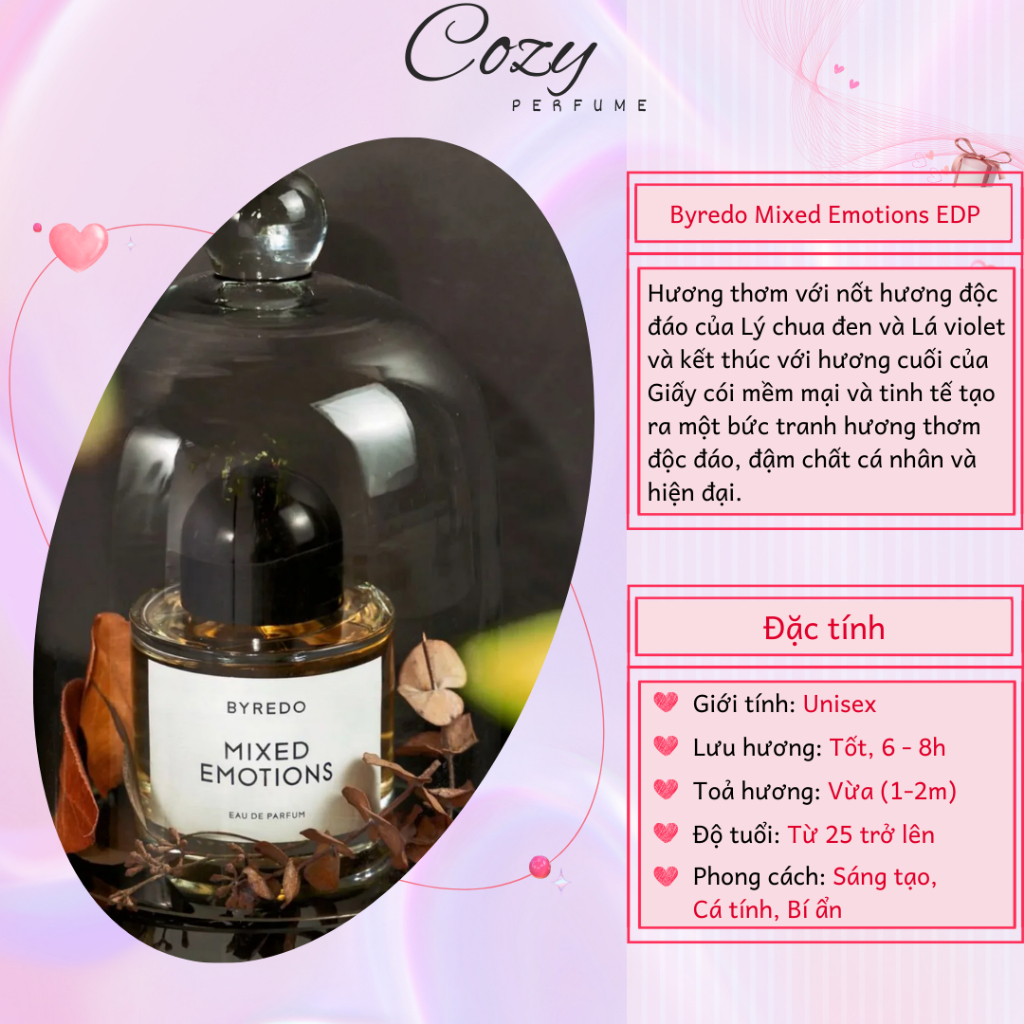 Nước hoa unisex Byredo Mixed Emotions Chiết 5ml/10ml Hương thơm Sáng tạo, Cá tính - Cozy Perfume