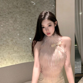 Áo lông cổ yếm phối nơ sang trọng ngọt ngào