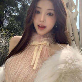 Áo lông cổ yếm phối nơ sang trọng ngọt ngào