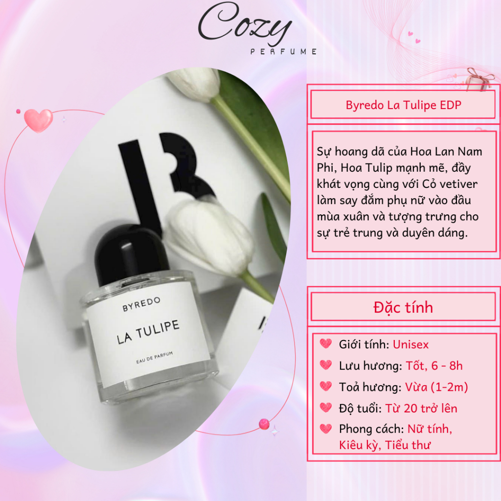 Nước hoa unisex Byred0 La Tulipe Chiết 5ml/10ml Hương thơm Nữ tính, Kiêu kỳ, Tiểu thư - Cozy Perfume