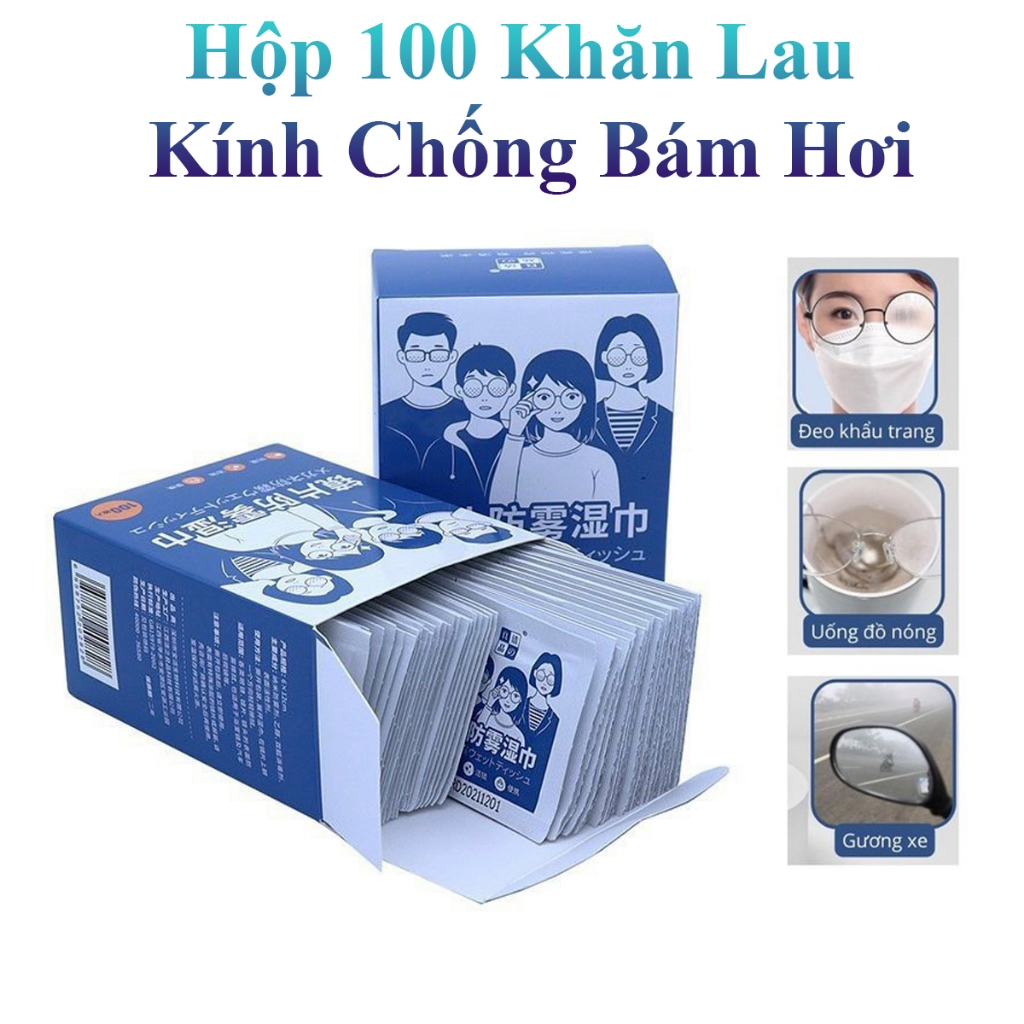 Hộp 100 Khăn Lau Mắt Kính Nano Chống Mờ Sương, Bám Hơi Nước Hiệu Quả