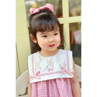[B&G] Váy thỏ sát nách kẻ hồng phối cổ trắng cho bé từ 12-42kg( 2-12 tuổi)
