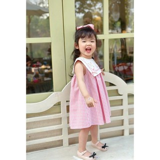 [B&G] Váy thỏ sát nách kẻ hồng phối cổ trắng cho bé từ 12-42kg( 2-12 tuổi)