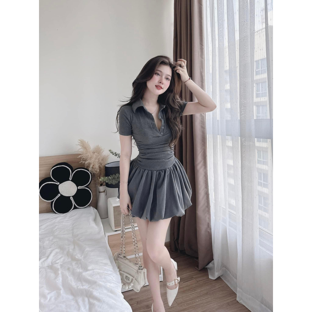 váy nữ , đầm nữ kiểu dáng polo dáng ngắn liền thân xòe xếp ly 4 màu thích hợp đi chơi du lịch Donna hcom25220