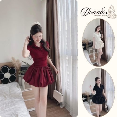 váy nữ , đầm nữ kiểu dáng polo dáng ngắn liền thân xòe xếp ly 4 màu thích hợp đi chơi du lịch Donna hcom25220
