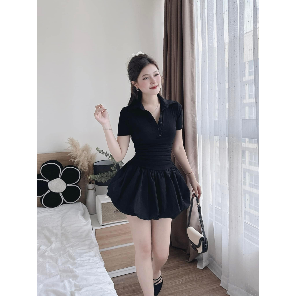 váy nữ , đầm nữ kiểu dáng polo dáng ngắn liền thân xòe xếp ly 4 màu thích hợp đi chơi du lịch Donna hcom25220