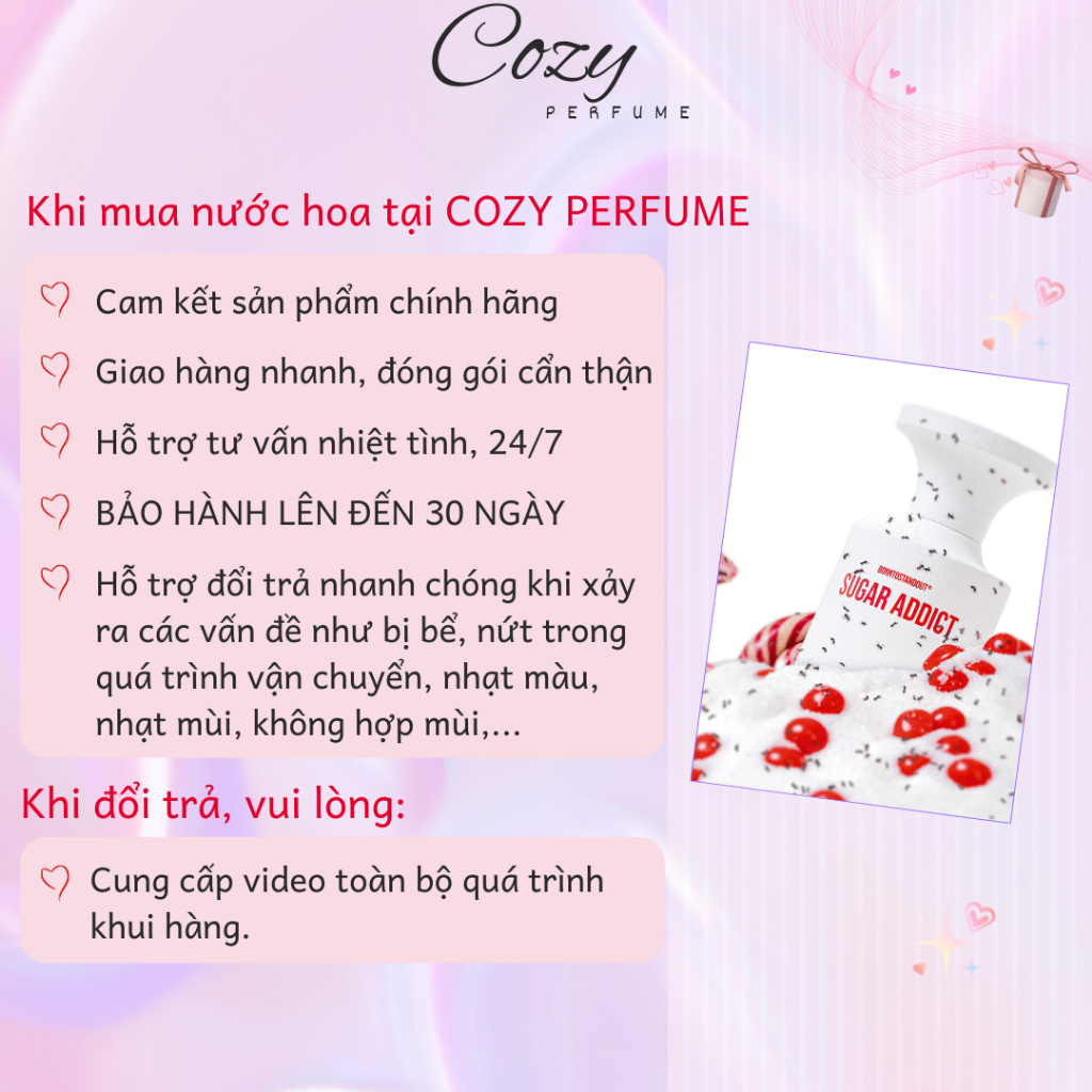 Nước hoa unisex B0rntostandout Sugar Addict EDP Chiết 5ml/10ml Hương thơm Ngọt ngào - Cozy Perfume