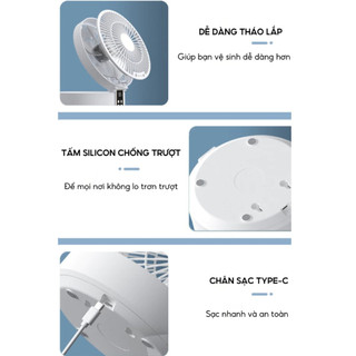 Quạt Tích Điện DELADEP QDB07 Để Bàn/Treo Tường - 4000mAh - Điều Khiển Từ Xa - 3 Tốc Độ Gió