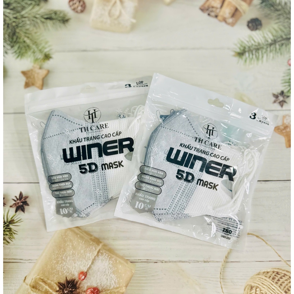 Combo 200 cái Khẩu trang 5D Winer Túi zip 3 lớp dày, lọc khuẩn, Vải vân kim cương 4s mềm mịn