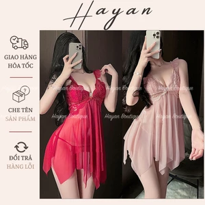 HT71 Váy ngủ sexy ren xuyên thấu kèm ĐÊM LÓT,đồ ngủ xẻ trước quyến rũ tôn dáng HT71