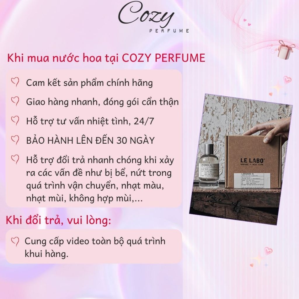 Nước hoa unisex Le Labo Lavande 31 Chiết 5ml/10ml Hương thơm Thanh lịch Tự tin Bí ẩn - Cozy Perfume